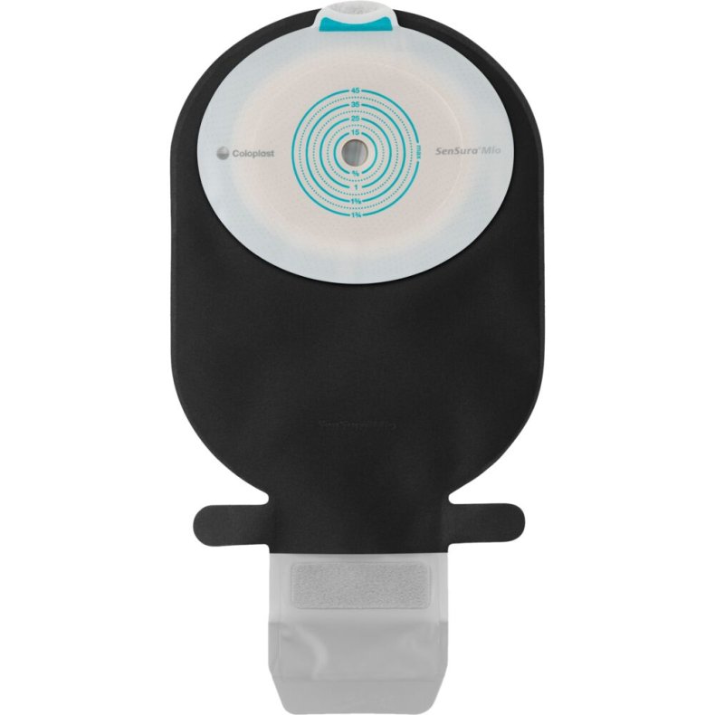 Ileostomipose, SenSura Mio, Midi, sort, 10-45 mm, 1-dels, t�mbar, opklipbar, vindue *Denne vare tages ikke retur*