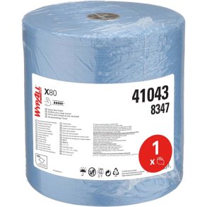 Industriaft�rring, Kimberly-Clark Wypall X80, 1-lags, 147m x 31,5cm, �28,7cm, bl�, nonwoven