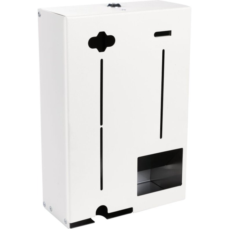 Dispenser, 9,5x21x30cm, hvid, metal, til p�fyldning af bind og tamponer