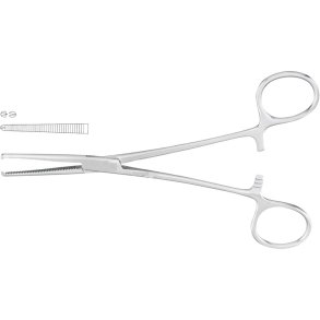 Arterieklemme, 14,5cm, rustfrit st�l,  lige, med hager,, flergangs