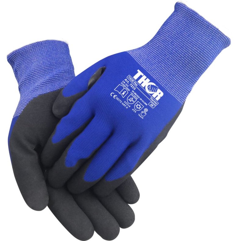 Fingerdyppet nitrilhandske, THOR Flex Thermo, 10, bl�, vinterhandske