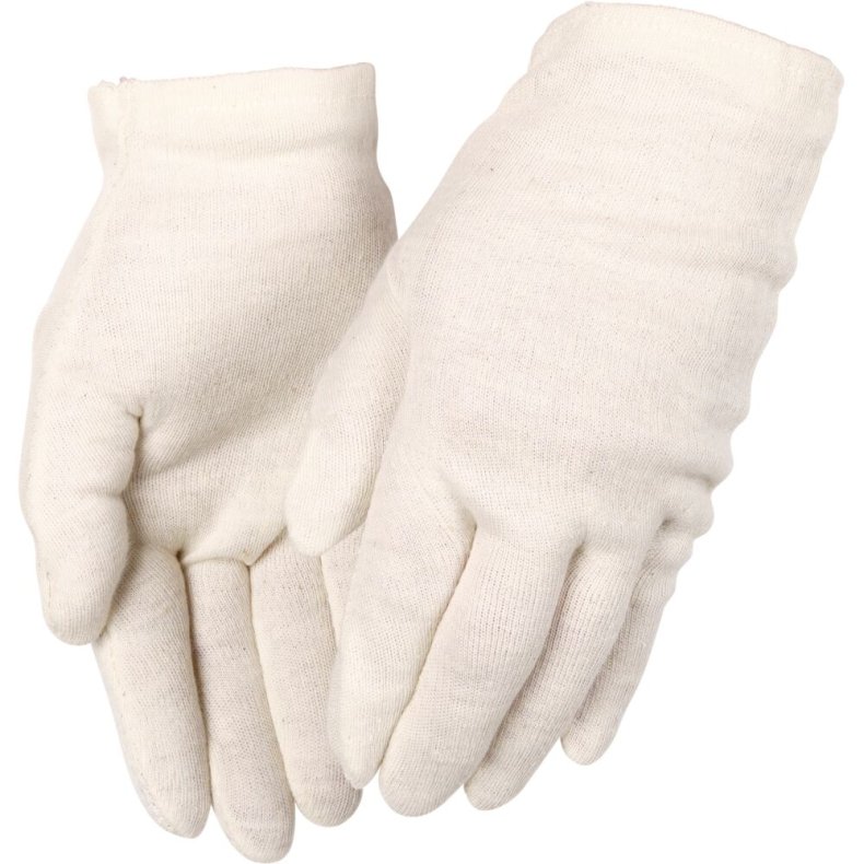 Interlockhandske, THOR, 10, hvid, bomuld/polyester, med krave i bomuld