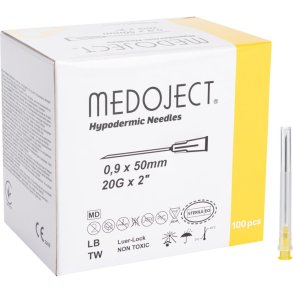 Kanyle, Medoject, gul, 20G, 2'', 0,9x50mm, steril, engangs *Denne vare tages ikke retur*