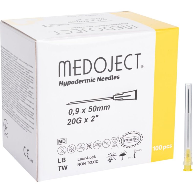 Kanyle, Medoject, gul, 20G, 2'', 0,9x50mm, steril, engangs *Denne vare tages ikke retur*