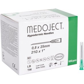 Kanyle, Medoject, gr�n, 21G, 1'', 0,8x25mm, steril, engangs *Denne vare tages ikke retur*
