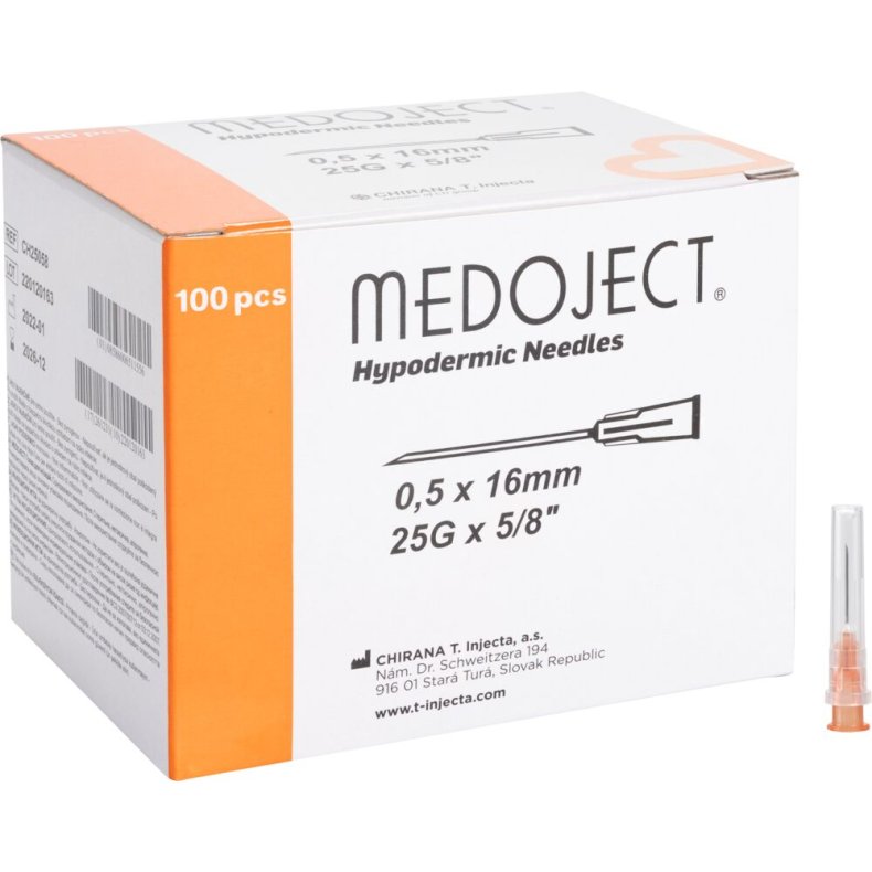Kanyle, Medoject, orange, 25G, 5/8", 0,5x16mm, steril, engangs *Denne vare tages ikke retur*