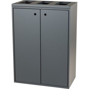 Affaldsspand, Tina Trolleys, gr�, pulverlakeret st�l, 3-rums, 3x60 l, med �bne indkast *Denne vare tages ikke retur*
