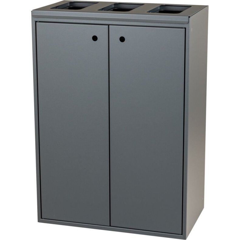 Affaldsspand, Tina Trolleys, gr�, pulverlakeret st�l, 3-rums, 3x60 l, med �bne indkast *Denne vare tages ikke retur*