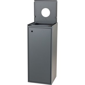 Affaldsspand, Tina Trolleys, gr�, pulverlakeret st�l, 100 l, med rundt indkast til fx flasker *Denne vare tages ikke retur*
