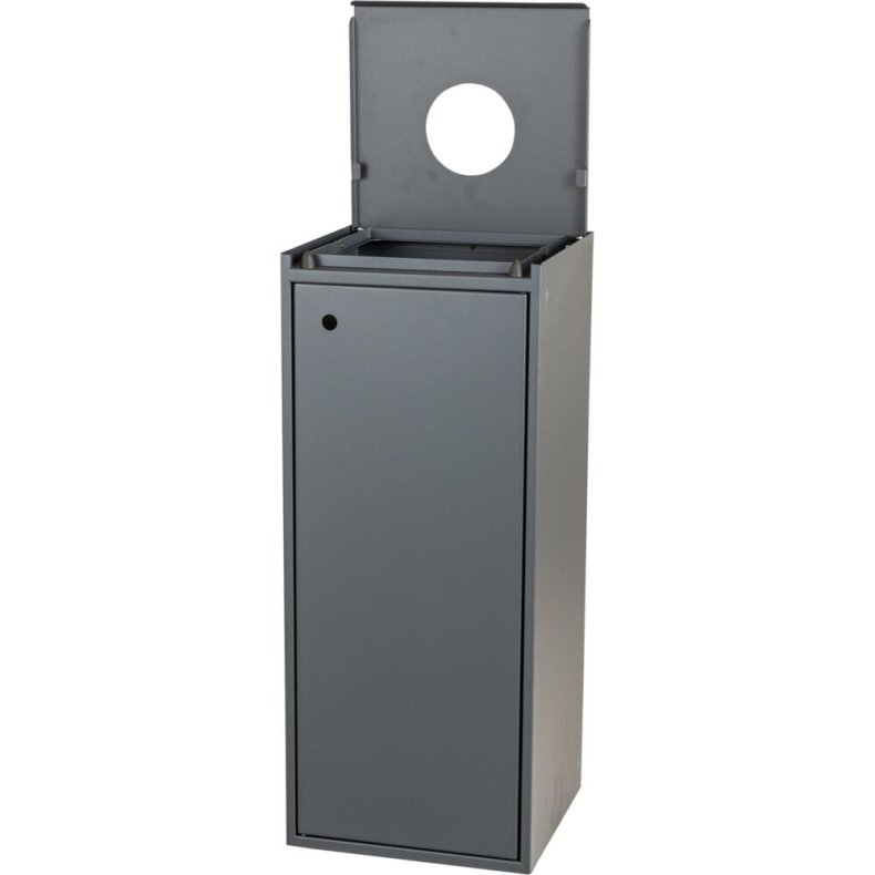Affaldsspand, Tina Trolleys, gr�, pulverlakeret st�l, 100 l, med rundt indkast til fx flasker *Denne vare tages ikke retur*
