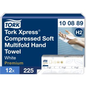 H�ndkl�deark, Tork Xpress H2 Premium, 2-lags, Z-fold, 24x21,2cm, 8 cm, hvid, nyfiber, komprimeret