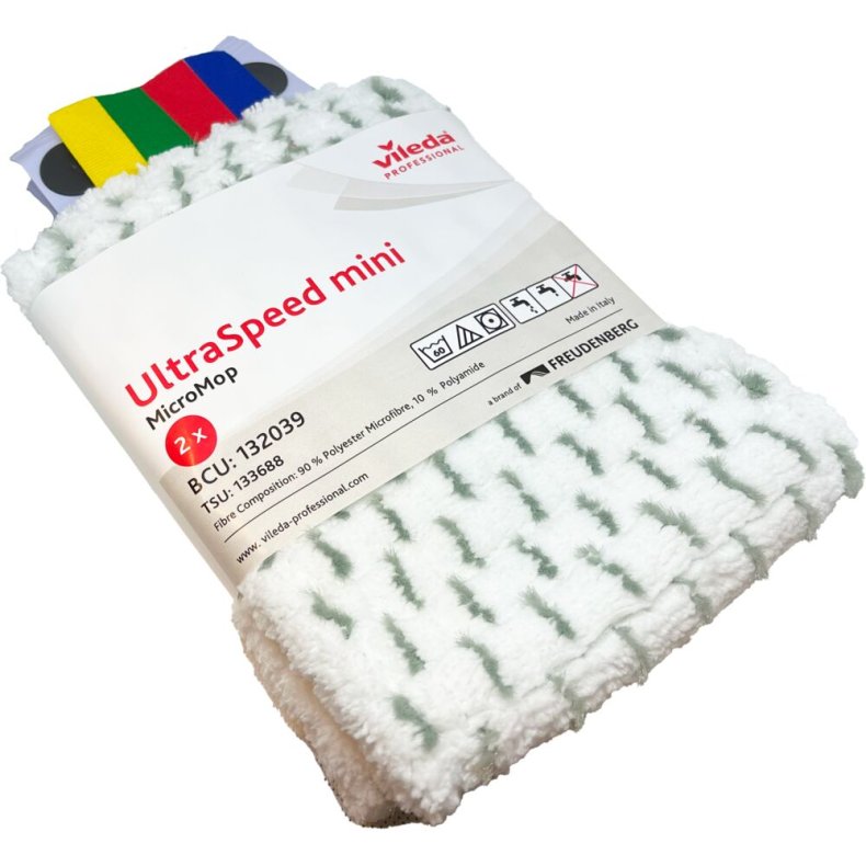 Moppe, Vileda UltraSpeed Mini, hvid, mikrofiber, 30 cm, lommer, 2 stk.