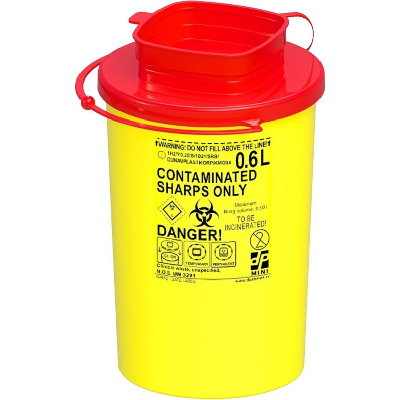 Kanyleboks, Sharps, 14,75cm, �7,63cm, 600 ml, r�d, kanyleaftr�k, transportmodel