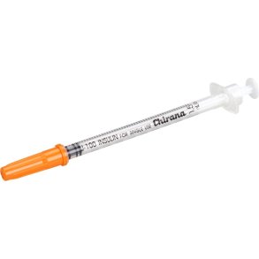 Insulinspr�jte med kanyle, Vitrex, orange, 29G, 1/2”, 0,5ml, steril *Denne vare tages ikke retur*