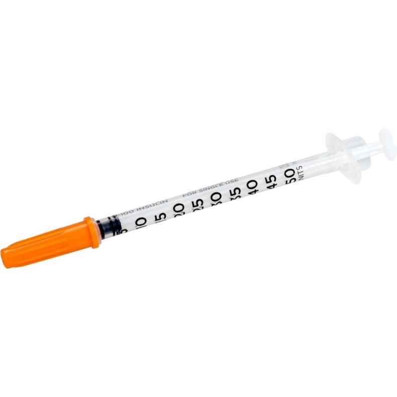 Insulinspr�jte med kanyle, Vitrex, orange, 30G, 5/16’”, 0,5ml, steril *Denne vare tages ikke retur*