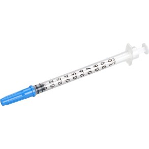 Insulinspr�jte med kanyle, Vitrex, bl�, 29G, 1/2”, 1ml, steril *Denne vare tages ikke retur*