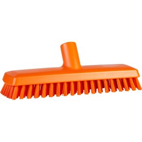 Gulvskrubbe med vandgenneml�b, Vikan, 27x7,5x9,5cm, orange, polyester/PP/rustfrit st�l, meget stiv *Denne vare tages ikke retur*