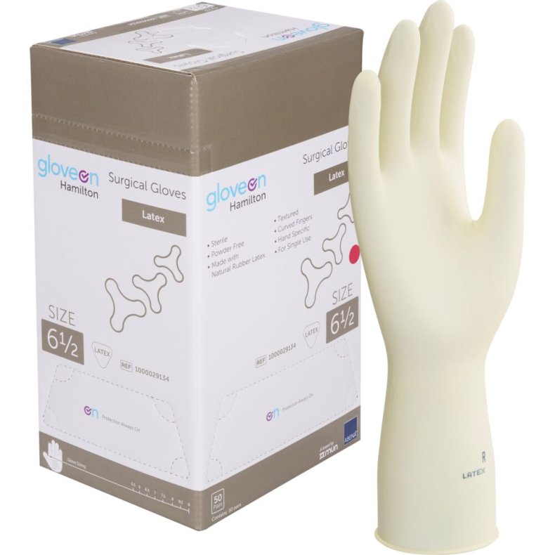 Operationshandske, Gloveon Hamilton, 6,5, nature, latex, pudderfri