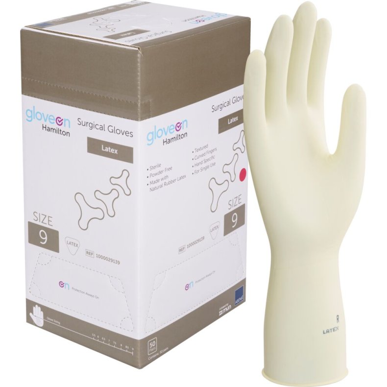Operationshandske, Gloveon Hamilton, 9, nature, latex, pudderfri