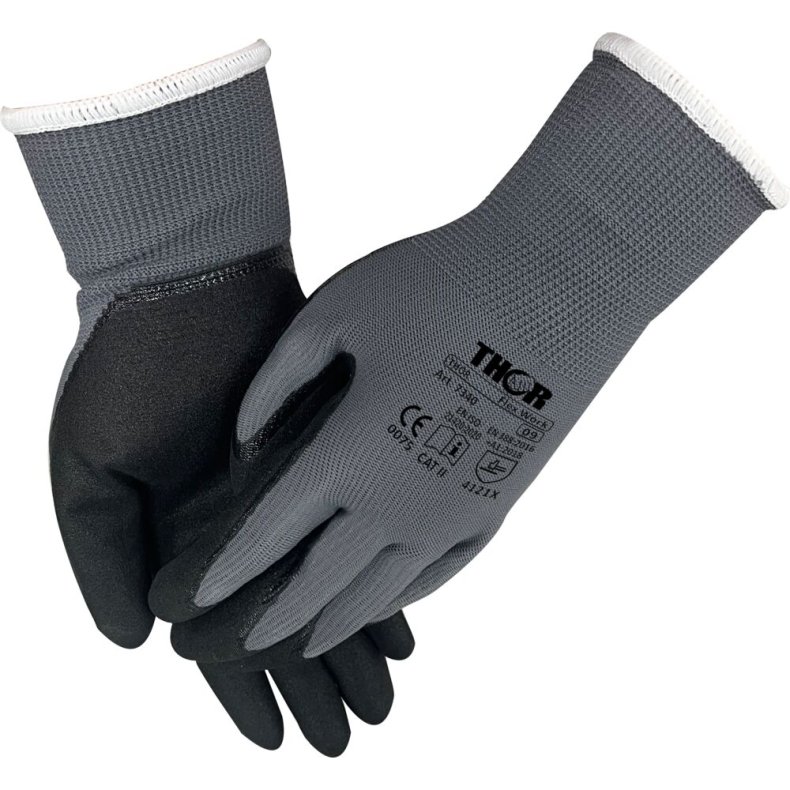 Fingerdyppet nitrilhandske, THOR Flex Work, 11/XXL, sort, nitril/polyester