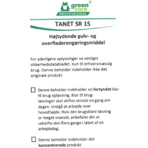Etiket, Green Care Professional, til TANET SR 15