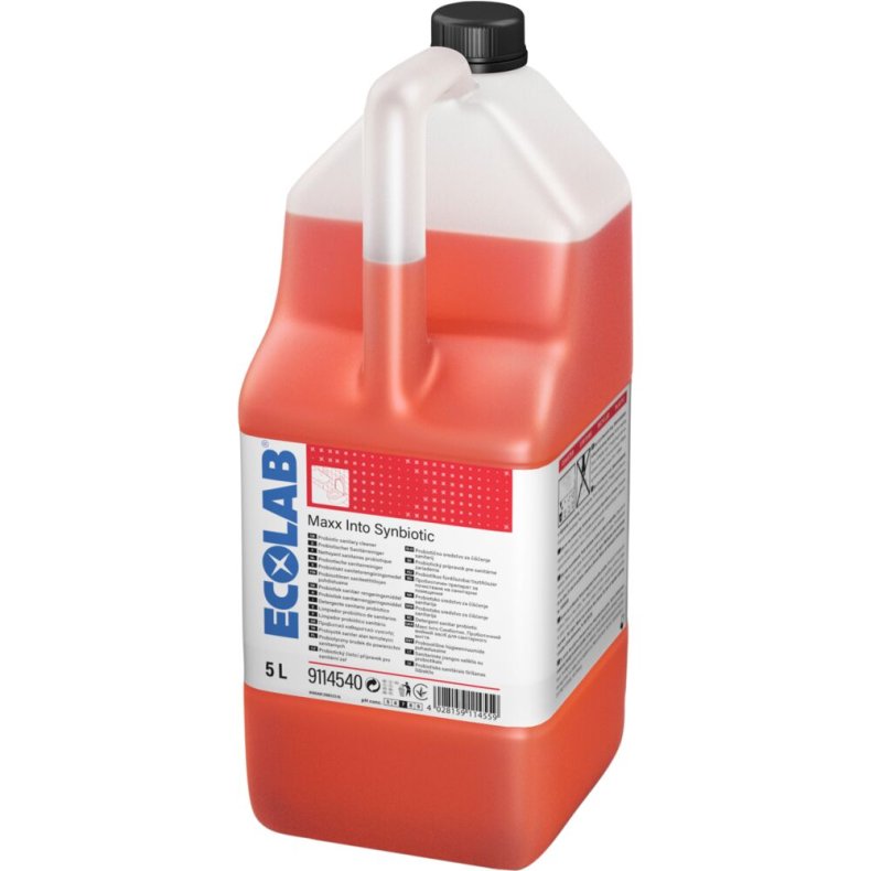 Sanitetsreng�ring, Ecolab MAXX Into Synbiotic, 5 l, sur/kalkh�mmende, med farve og parfume