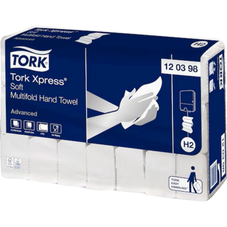 H�ndkl�deark, Tork H2 Universal, 2-lags, Z-fold, 25,5x21,3cm, 8,5 cm, hvid, genanvendt papir