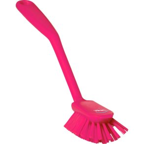 Opvaskeb�rste, Vikan, 28x6x5,5cm, pink, polyester/PP/rustfrit st�l, medium, skrabekant *Denne vare tages ikke retur*