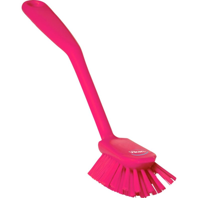 Opvaskeb�rste, Vikan, 28x6x5,5cm, pink, polyester/PP/rustfrit st�l, medium, skrabekant *Denne vare tages ikke retur*
