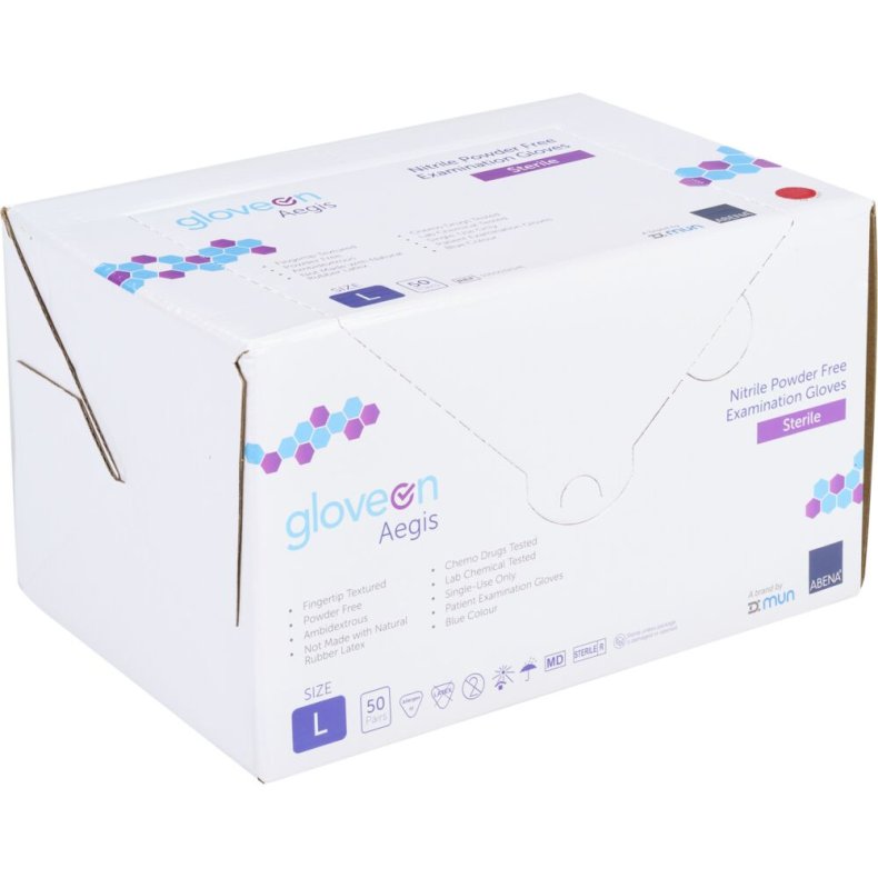Steril unders�gelseshandske, Aegis, L, bl�, nitril, pudderfri