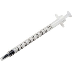 Spr�jte, Tuberculin, 1 ml, transparent, 1 ml, transparent, luer, centreret, 3-komponent, steril, engangs *Denne vare tages ikke retur*