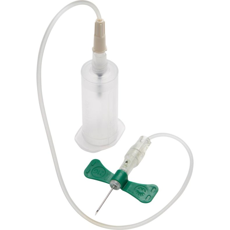 Blodpr�vetagningskanyle, BD Vacutainer Ultra Touch Push Button, gr�n, 21G, 0,8x19mm, 30,5cm slange m/formont. holder, steril *Denne vare tages ikke retur*
