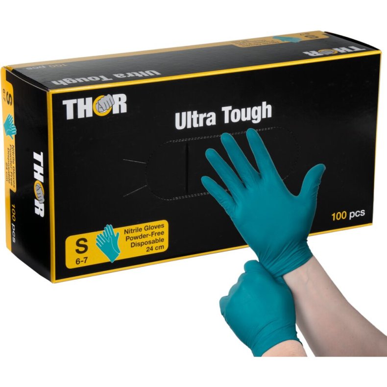 Engangshandske, THOR Ultra Tough, S, gr�n, nitril, pudderfri