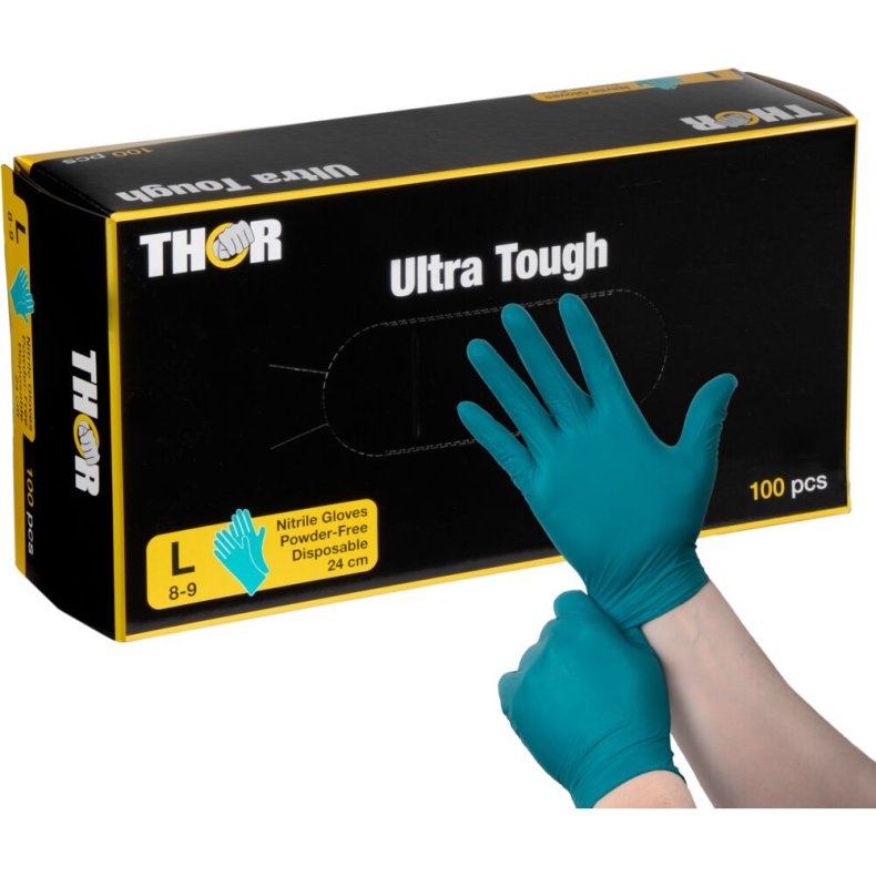 Engangshandske, THOR Ultra Tough, L, gr�n, nitril, pudderfri