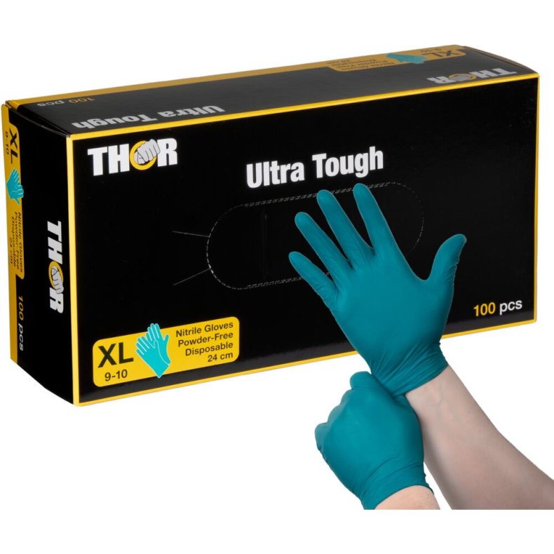 Engangshandske, THOR Ultra Tough, XL, gr�n, nitril, pudderfri