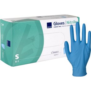 Unders�gelseshandske, ABENA Classic Protect, S, bl�, nitril, pudderfri