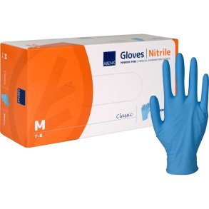 Unders�gelseshandske, ABENA Classic Protect, M, bl�, nitril, pudderfri