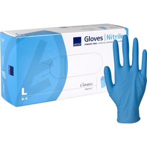Unders�gelseshandske, ABENA Classic Protect, L, bl�, nitril, pudderfri