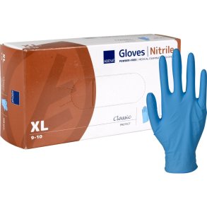 Unders�gelseshandske, ABENA Classic Protect, XL, bl�, nitril, pudderfri