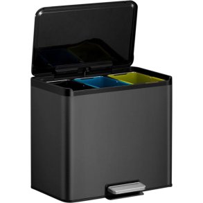 Pedalspand, EKO Essential, sort, rustfrit st�l, 3-rums, 3x9 l, plast inderspande, soft close, fingeraftryksfri *Denne vare tages ikke retur*