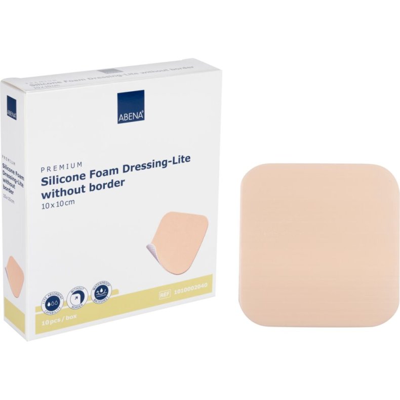 Skumbandage, ABENA Lite, 10x10cm, beige, m/silikonekontaktlag, u/kl�bekant, latexfri, steril *Denne vare tages ikke retur*