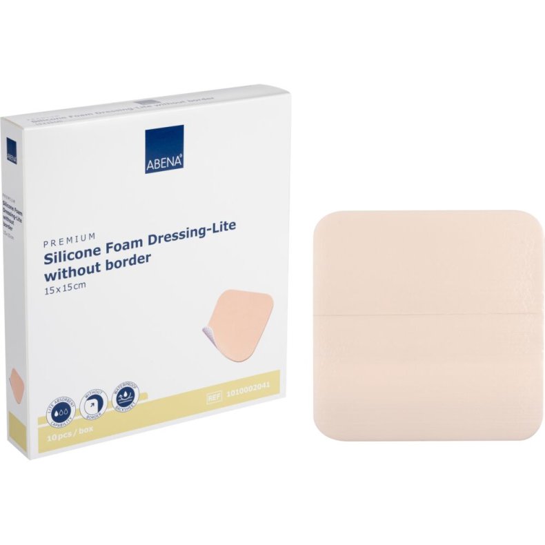 Skumbandage, ABENA Lite, 15x15cm, beige, m/silikonekontaktlag, u/kl�bekant, latexfri, steril *Denne vare tages ikke retur*