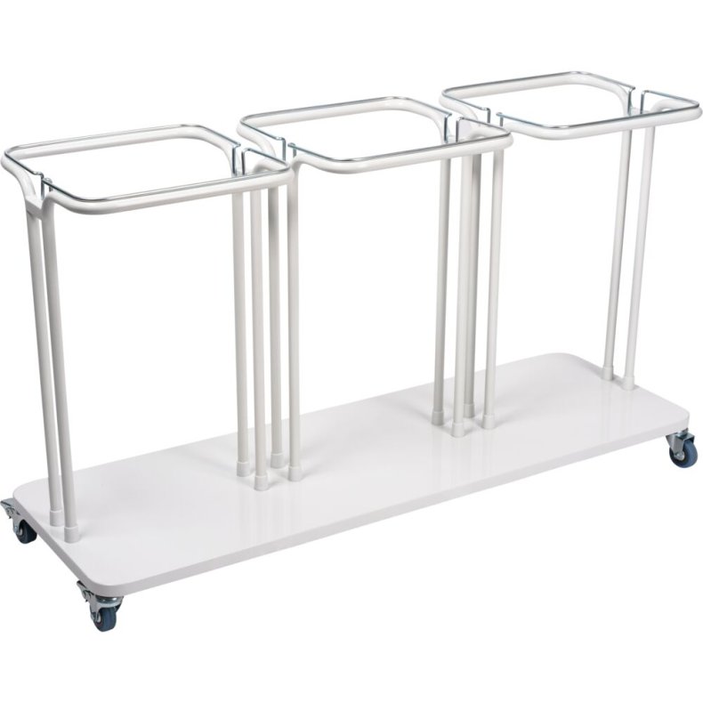 Affaldsstativ, S�kko-Boy, hvid, pulverlakeret st�l, 3-rums, 3x40 l, med s�kkeholder