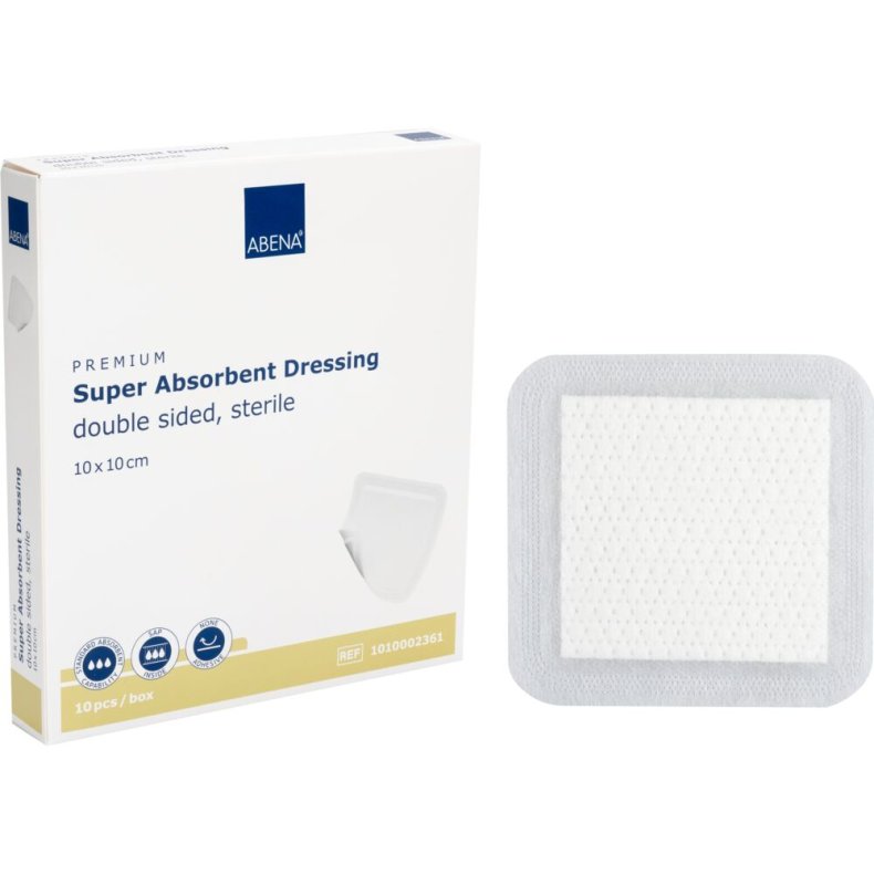 Superabsorberende bandage, ABENA, 10x10cm, hvid, latexfri, steril *Denne vare tages ikke retur*
