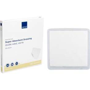 Superabsorberende bandage, ABENA, 20x20cm, hvid, latexfri, steril *Denne vare tages ikke retur*