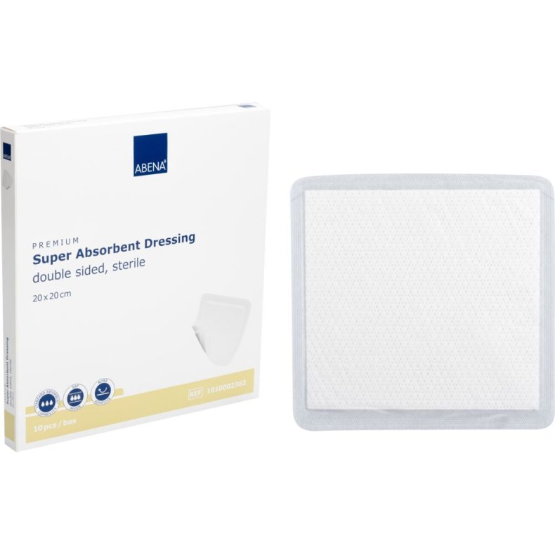 Superabsorberende bandage, ABENA, 20x20cm, hvid, latexfri, steril *Denne vare tages ikke retur*