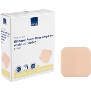 Skumbandage, ABENA Lite, 5x5cm, beige, m/silikonekontaktlag, u/kl�bekant, latexfri, steril *Denne vare tages ikke retur*