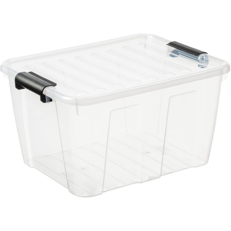 Plastikkasse, 30 l, transparent, med l�g