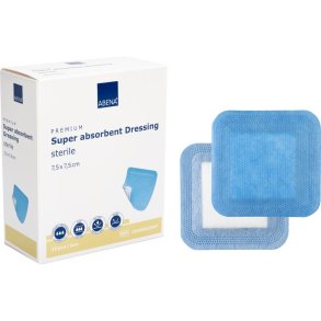 Superabsorberende bandage, ABENA, 7,5x7,5cm, hvid, m/bl� bagside, latexfri, steril, engangs *Denne vare tages ikke retur*