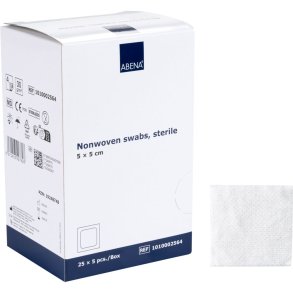 Nonwoven kompres, ABENA, 4-lags, 5x5cm, hvid, 5 stk./pouch, latexfri, steril *Denne vare tages ikke retur*